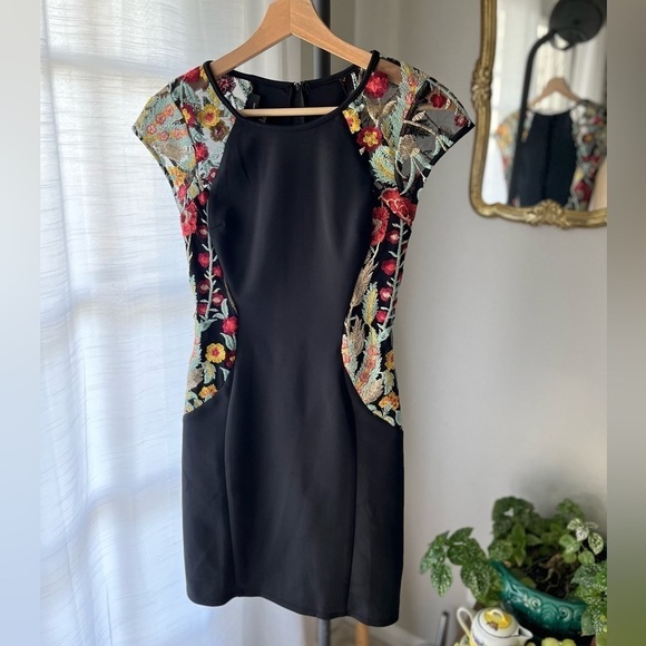 BCX Black Bodycon Embroidered Floral Mesh Illusion Dress - Picture 3 of 8